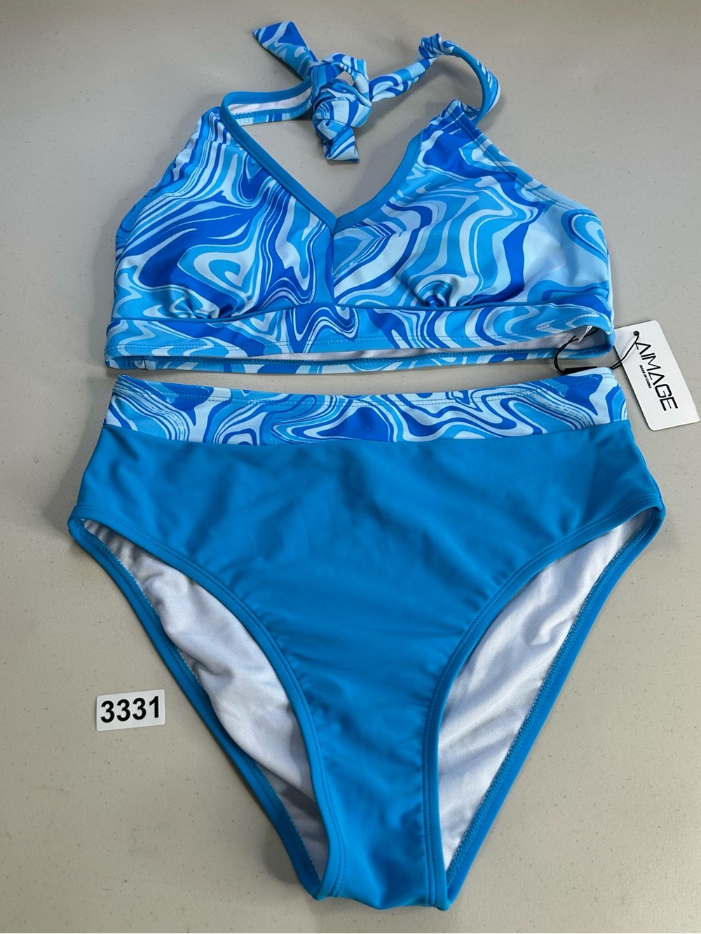Aimage Bikini Set Blue Medium Halter Top